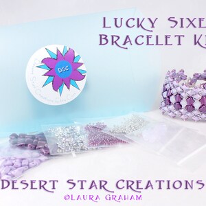 Fortunato Sixes bracciale braccialetto perlina Kit in Lavanda viola, DiamonDuos, seta perline, Swarovski Crystal, Beadweaving Kit bracciale, perline Bracciale Kit