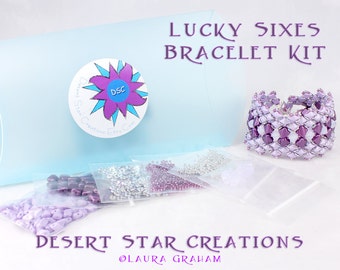 Lucky Sixes Cuff Bracelet Bead Kit in Lavender Purple, DiamonDuos, Silky Beads, Swarovski Crystal, Beadweaving Bracelet Kit, Beaded Cuff Kit