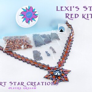 Lexi&#39;s Star Necklace Kit in Red Iris Metallic Blue, Czech Two Hole Kite Bead, Swarovski Crystal, Beadweaving Kit, DIY Jewelry Kit