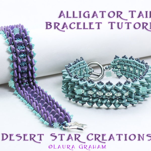 Two Hole Triangle Bracelet Tutorial, Alligator Tail Beading Pattern, Czech Mates Triangle Bracelet PDF Instructions by Laura Graham