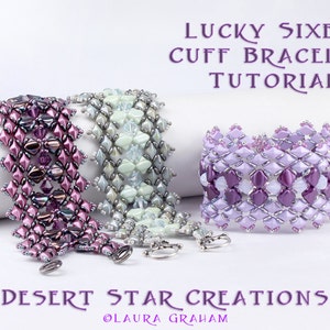 Lucky Sixes Cuff Bracelet Tutorial, Beadweaving Pattern, Two Hole Bead Modified Peyote PDF Instructions, Silky Bead, DiamonDuo Bead, O Bead