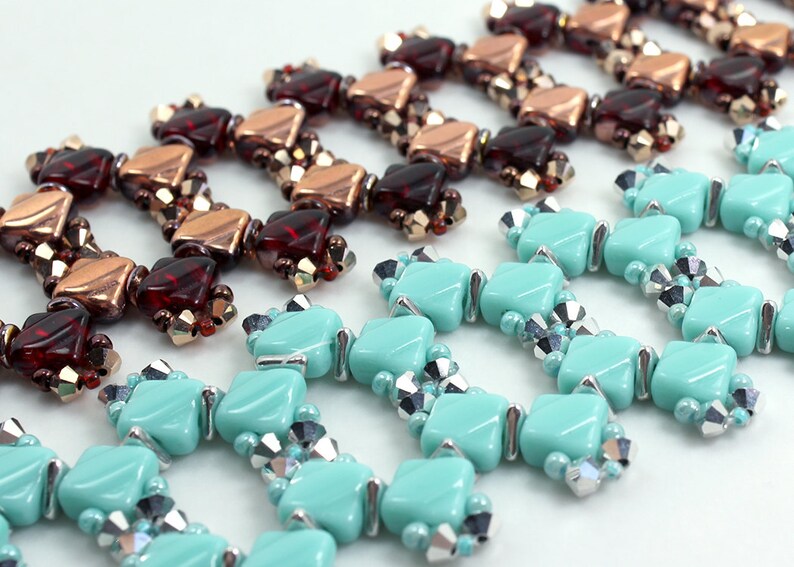 Diamond Ladder Bracelet Tutorial, PDF Pattern for Silky Beads, Twohole Bead Cuff Beading