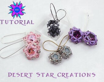 Beadweaving Earring Tutorial, Rulla and Crystal Chaton Stitched Earrings, PDF Download, Swarovski Crystal Stone Rulla Set Netted Earring