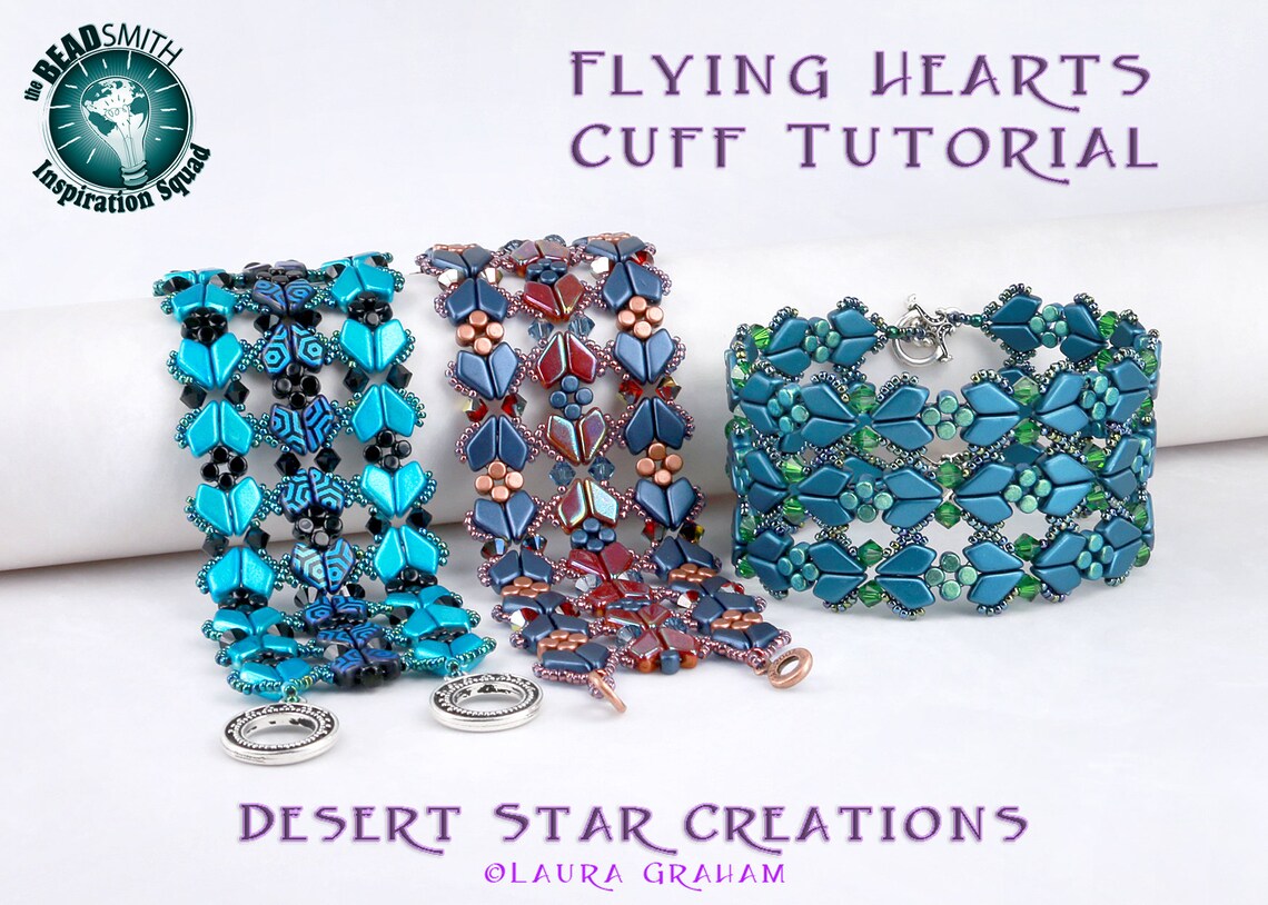 Flying Hearts Cuff Bracelet Tutorial Two Hole Czech Etsy