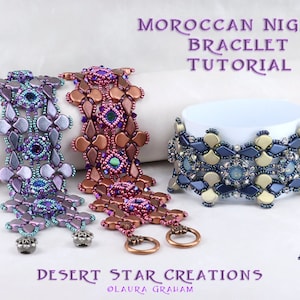 Moroccan Nights Bracelet Tutorial, Beadweaving Pattern, Two Hole Bead Modified Peyote RAW PDF Instructions, Ginko Bead, Kite Bead, Crystal