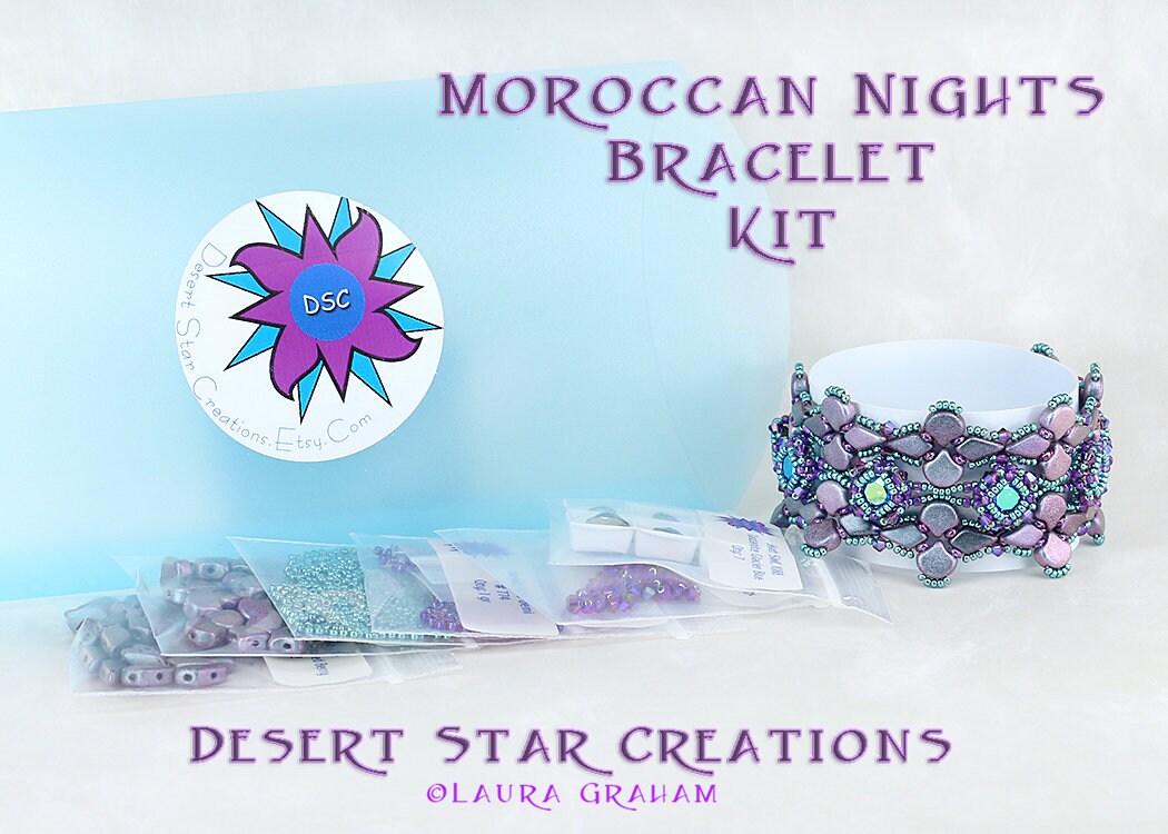 Pink Morocco Kit Moroccan Nights Violet Pink Teal Bracelet Kit, Ginko Beads, Kite Bead ...