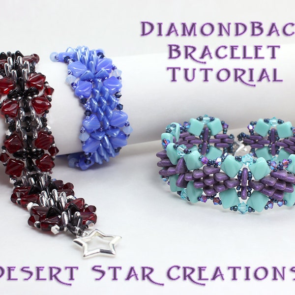 Two Hole Triangle and Diamond Bracelet Tutorial, Diamond Back Bracelet PDF, Czech Mates Triangle and Silky Bracelet Pattern by Laura Graham