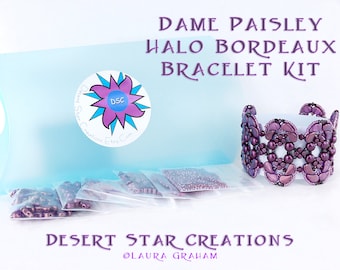 Dame Paisley Bordeaux Halo Purple Bracelet Kit, PaisleyDuo, Candy Bead, Minos, Swarovski Crystal Beadweaving Cuff Kit, Pattern and Beads DIY