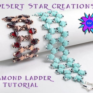 Diamond Ladder Bracelet Tutorial, PDF Pattern for Silky Beads, Two-hole Bead Cuff Beading Instructions image 1