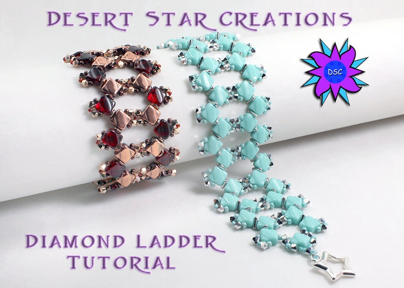 Diamond Ladder Bracelet Tutorial, PDF Pattern for Silky Beads, Two-hole Bead Cuff Beading Instructions image 1