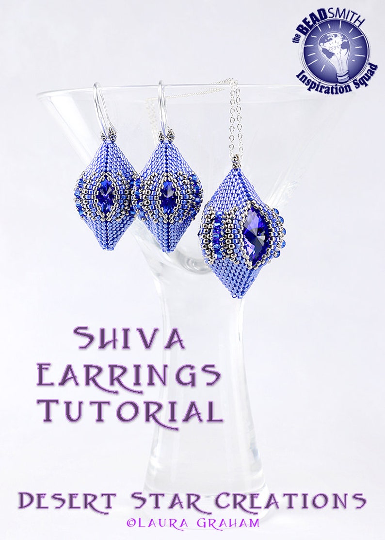 Shiva Earring Pendant Ornament Tutorial, Circular Peyote Stitch Pattern, Rivoli Crystal Bezel 3D Beaded Bead Tutorial, Laura Graham Design image 1