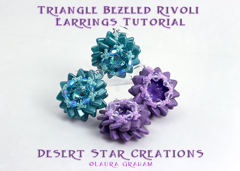 Triangle Beaded Rivoli Bezel Earring Tutorial, Rulla Bezeled Earring Pattern, PDF Two Hole Beading Earring Instructions image 1