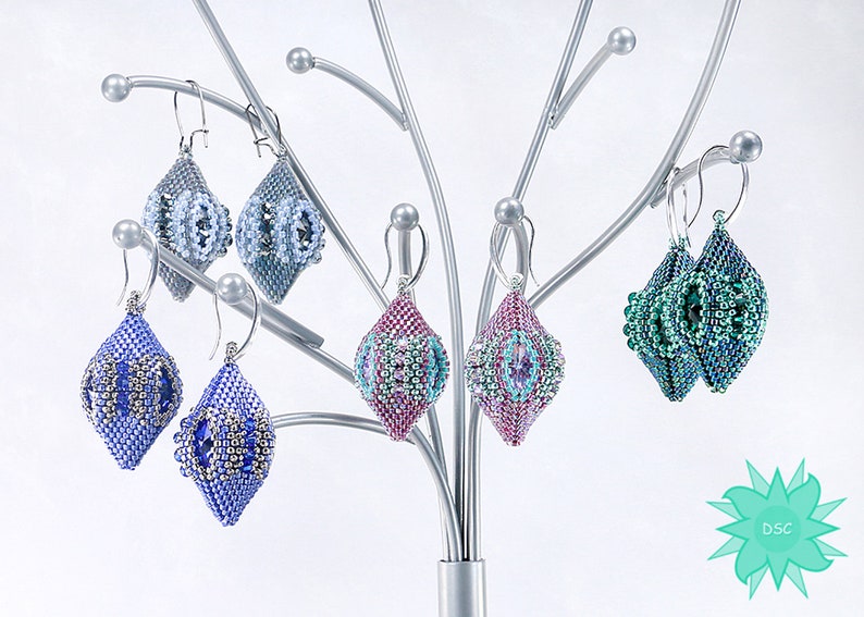 Shiva Earring Pendant Ornament Tutorial, Circular Peyote Stitch Pattern, Rivoli Crystal Bezel 3D Beaded Bead Tutorial, Laura Graham Design image 2