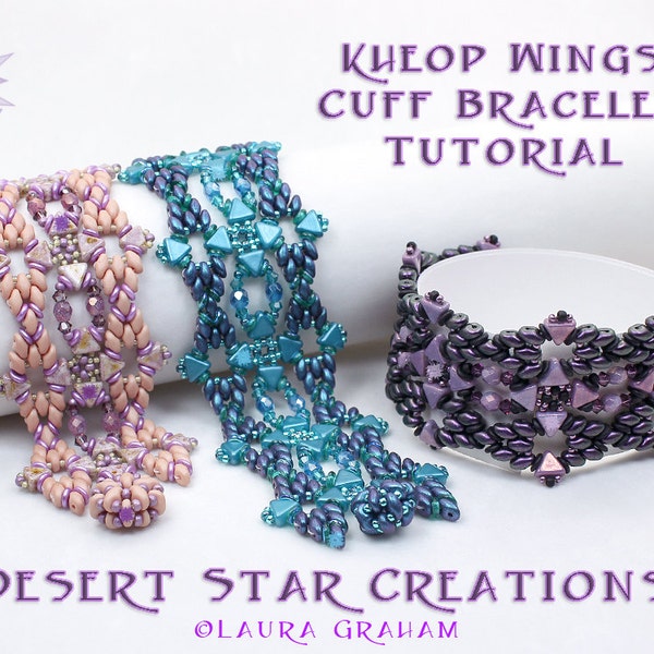 Kheop Wing Cuff Bracelet Tutorial, Superduo Design, O Bead Pattern, Beadweaving Bracelet Instructions, Two-hole Triangle SuperDuo Cuff Style