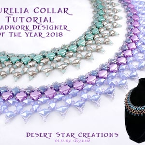 Aurelia Collar Tutorial, Silky DiamonDuo Bead Pattern, Beadweaving Collar Necklace, Two Hole Bead Collar Instructions, Laura Graham, DIY PDF