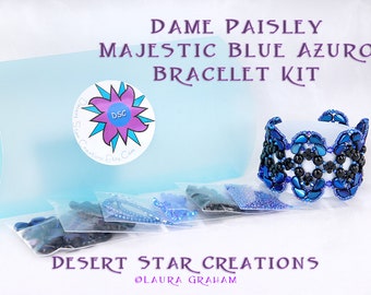 Dame Paisley Majestic Blue Bracelet Kit, PaisleyDuo, Candy Beads, Minos, Swarovski Crystal Beadweaving Cuff Kit, Pattern and Beads DIY