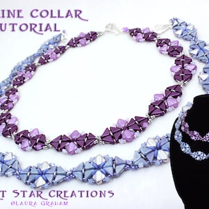 Handledning för Skyline-halsband, pärlvävningsmönster, tvåhåls trianglar Tango- och silkespärlmönster, Art Deco-instruktioner av Laura Graham
