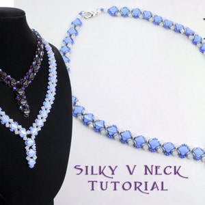 Silky V Neck Beading Tutorial, Two Hole Diamond Necklace Pattern, O bead, Tri Bead Swarovski Crystal PDF, Laura Graham Design image 1