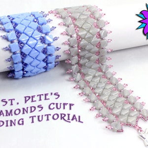 St. Petersburg Diamonds Cuff Bracelet Tutorial, PDF Pattern for Silky Beads, Two-hole Bead Cuff Beading Instructions image 1