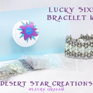 Sixes fortunato Kit Bracciale in perle di pietra blu verde terroso, DiamonDuos, setosa, cristallo Swarovski, Beadweaving Bracciale Kit, Kit bracciale di perline