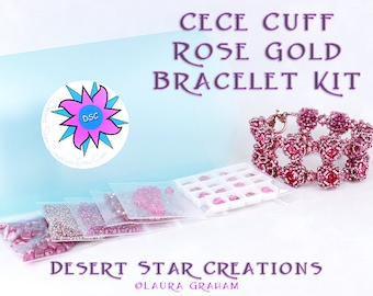 CeCe Cuff Bracelet Bead Kit in Antique Rose Pink Gold, GemDuo Beads, Swarovski Chatons, Seed Beads, Beadweaving Bracelet Kit, Beading Kit