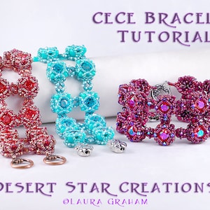 CeCe Cuff Bracelet Tutorial, Beadweaving Pattern, Two Hole Bead Modified RAW, GemDuo/DiamonDuo Bead, Swarovski Chaton, Beading Instructions