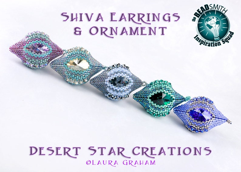 Shiva Earring Pendant Ornament Tutorial, Circular Peyote Stitch Pattern, Rivoli Crystal Bezel 3D Beaded Bead Tutorial, Laura Graham Design image 6