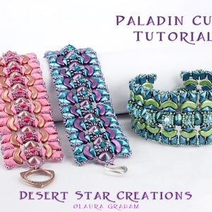 Paladin Cuff Bracelet Tutorial, Tipp, Arcos Par Puca, DiamonDuo Bead, Two Hole Czech Beadweaving Cuff Pattern, Laura Graham PDF Instructions