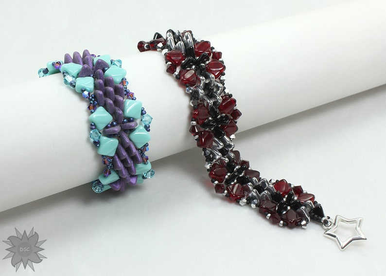 Two Hole Triangle and Diamond Bracelet Tutorial, Diamond Back Bracelet PDF, Czech Mates Triangle and Silky Bracelet Pattern by Laura Graham image 4