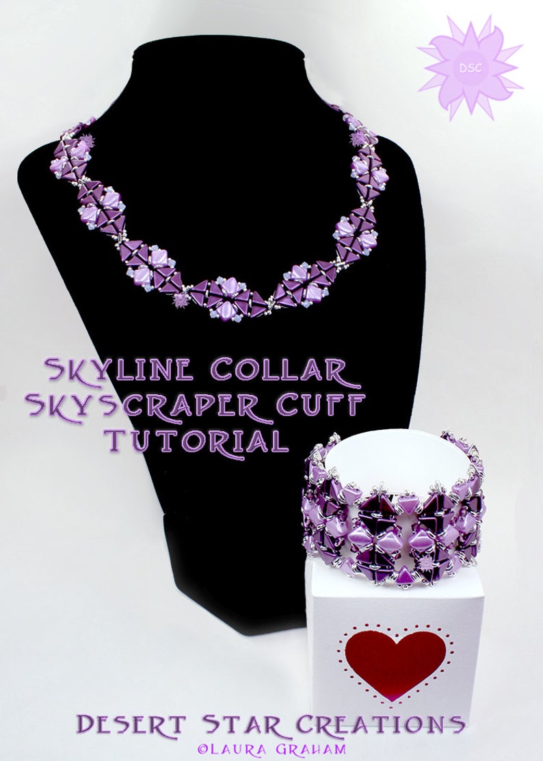 Skyline Collar Necklace Tutorial, Beadweaving Pattern, TwoHole Triangles Tango and Silky Bead Pattern, Art Deco Instructions by Laura Graham image 4