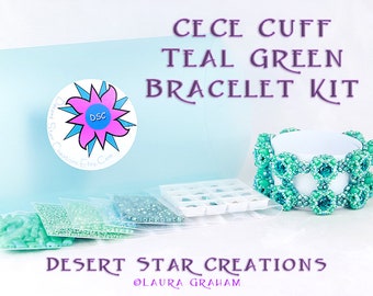 CeCe Cuff Bracelet Bead Kit in Teal Green Blue, GemDuo Beads, Swarovski Chatons, Seed Beads, Beadweaving Bracelet Kit, Beading Kit