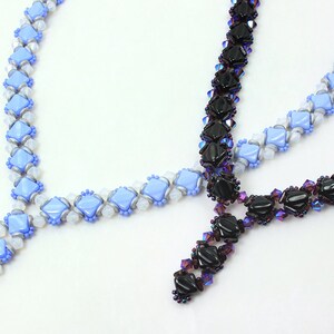 Silky V Neck Beading Tutorial, Two Hole Diamond Necklace Pattern, O bead, Tri Bead Swarovski Crystal PDF, Laura Graham Design image 4