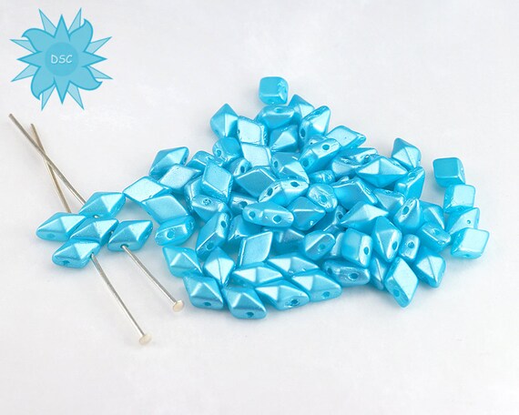 30pcs DiamonDuo/™ Bead Czech Pressed Glass Beads in The Form of a Diamond in Size 5x8mm with Two Holes,Opaque Turquoise Bronze Plated