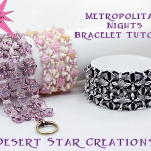 Silky Deco Cuff Bracelet Tutorial, As Seen in Beadwork Magazine, Metropolitan Nights Bracelet Pattern, Two Hole Beads PDF Instructions