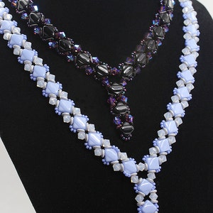 Silky V Neck Beading Tutorial, Two Hole Diamond Necklace Pattern, O bead, Tri Bead Swarovski Crystal PDF, Laura Graham Design image 3