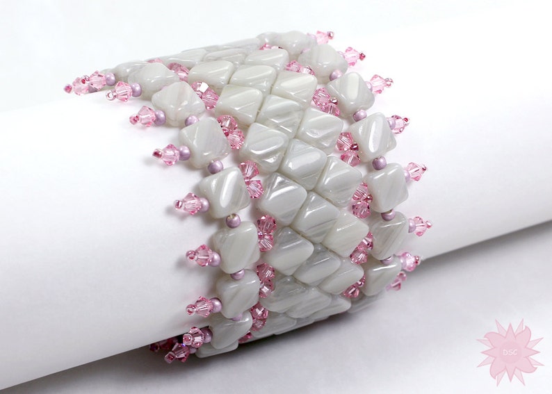 St. Petersburg Diamonds Cuff Bracelet Tutorial, PDF Pattern for Silky Beads, Two-hole Bead Cuff Beading Instructions image 2