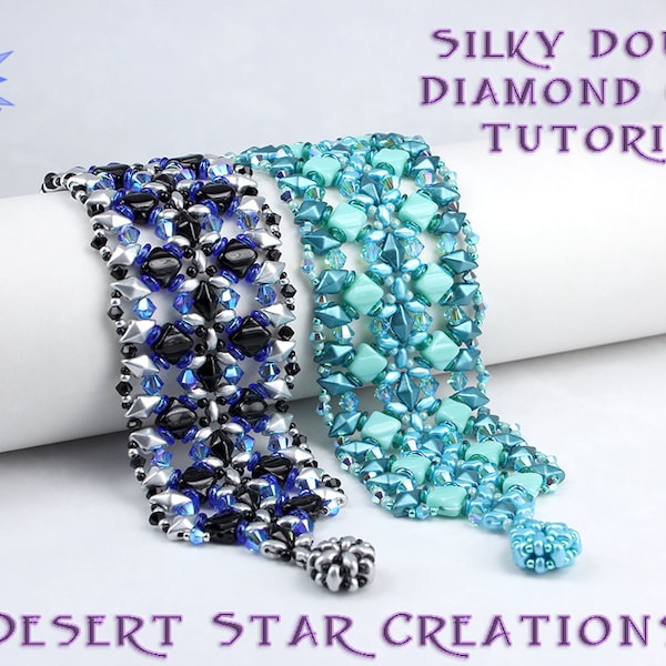 Silky Double Diamond Cuff Bracelet Tutorial, Beadweaving Pattern, Two Hole Bead Modified RAW PDF Instructions, Silky Bead, DiamonDuo Bead