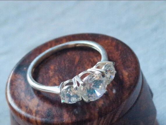 Solid 925 Sterling Silver Three-Stone Cubic Zirco… - image 7