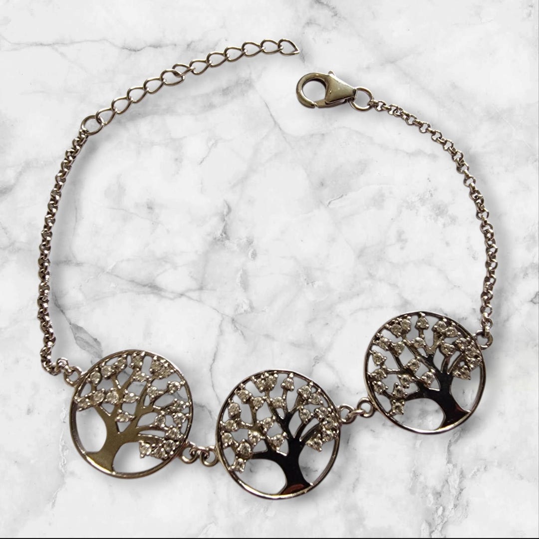 Sterling Silver Tree of Life Vintage Bracelet | Paste Set | 7g | 925 ...
