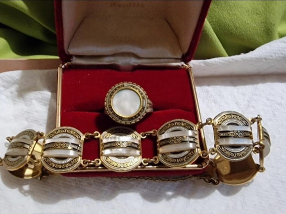 Bracelet Fantaisie Vintage Doré Nacré Damasquiné Tolède - Occasion - Sans Marque