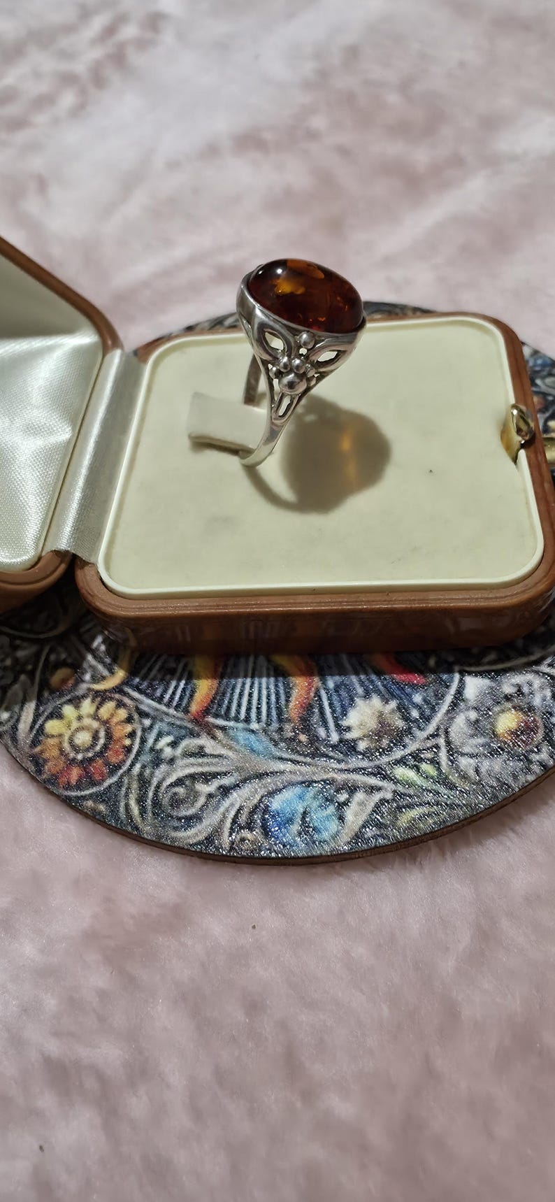 Bernstein Art Deco Bernsteinring , Bernstein, 925 Sterlingsilber Bild 3