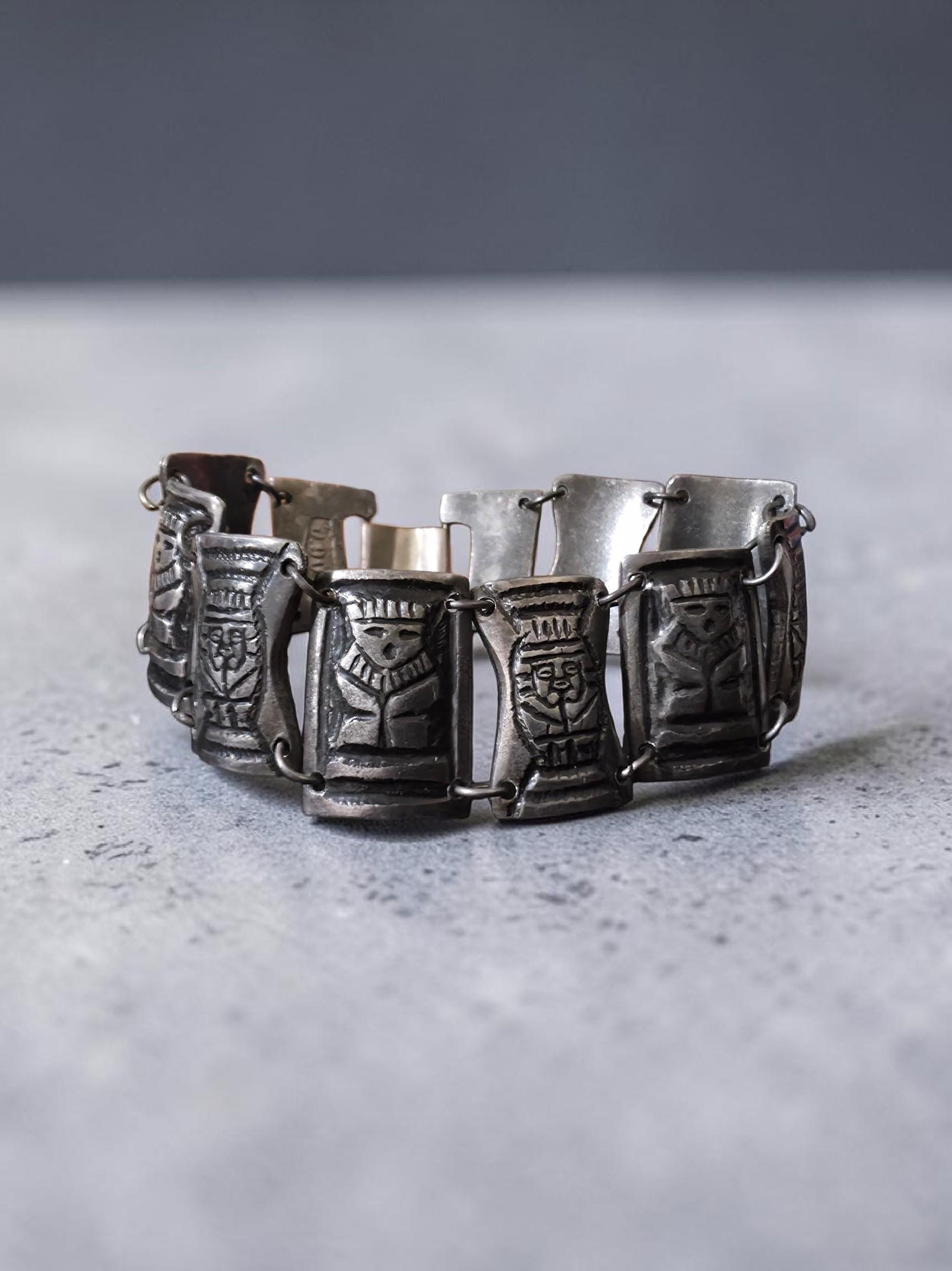 Vintage Peruvian 900 Silver 'tumi' Panel Bracelet | Sacred Inca
