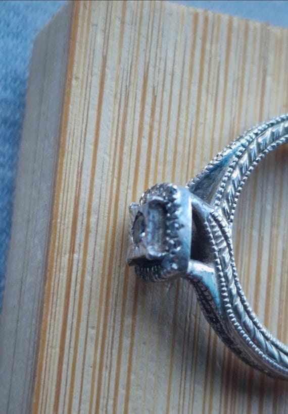 930 Solid Silver 0.15 ct Diamond Solitaire Twist … - image 6