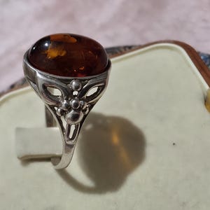 Bernstein Art Deco Bernsteinring , Bernstein, 925 Sterlingsilber Bild 2