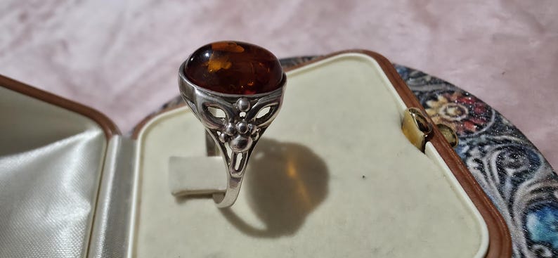 Bernstein Art Deco Bernsteinring , Bernstein, 925 Sterlingsilber Bild 2