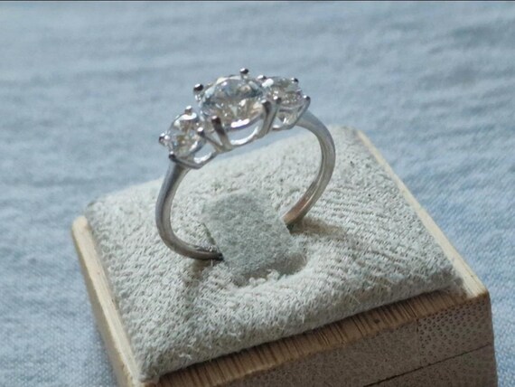 Solid 925 Sterling Silver Three-Stone Cubic Zirco… - image 4