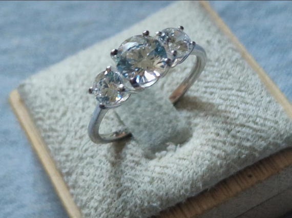 Solid 925 Sterling Silver Three-Stone Cubic Zirco… - image 3