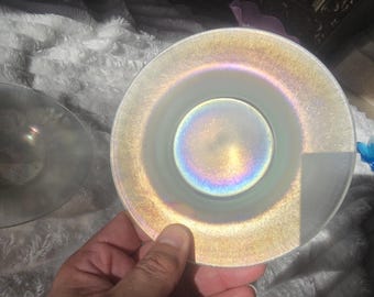 PAIR (2) Steuben Verre de Soie Underplates | Rainbow Iridescence | Frederick Carder Art Glass