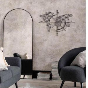 Carte du monde en métal découpé au laser | Décoration murale moderne | Peinture minimaliste sur métal pour le bureau et la maison | Idée cadeau sur le thème du voyage