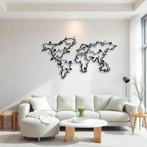 Carte du monde en métal - Décoration murale - Art en métal sur le thème des voyages et de la géographie
